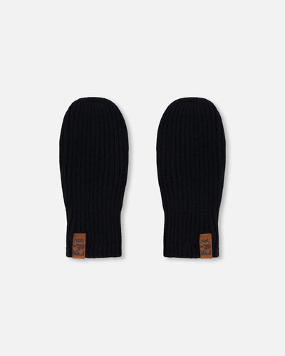 Ribbed Knit Mittens Black
