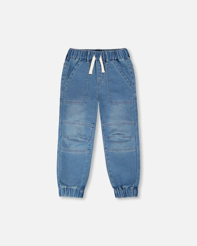 Jogger en Jean Molleton Extensible Bleu Clair