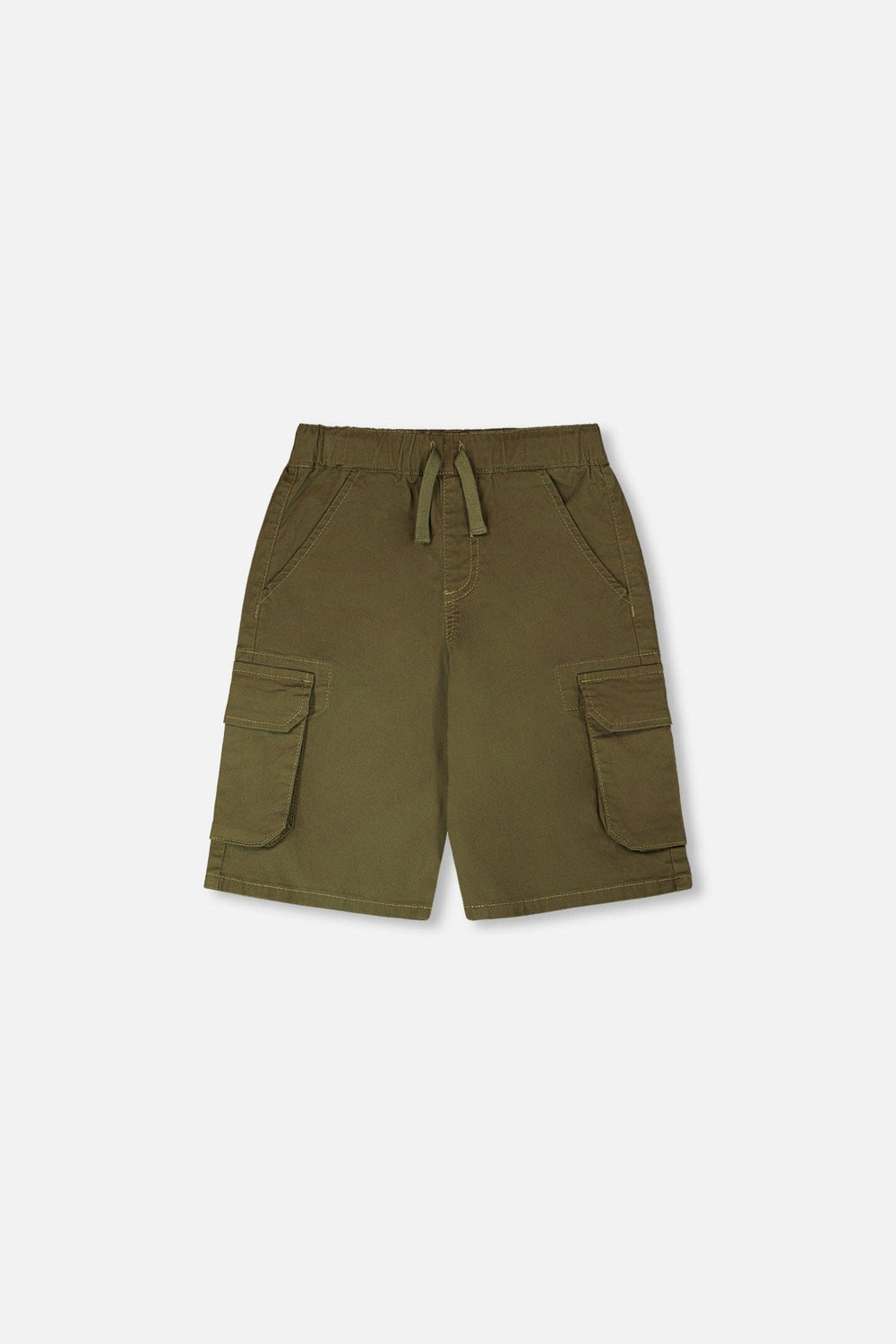 Bermuda en Sergé Extensible avec Poches Cargo Vert Kaki Foncé