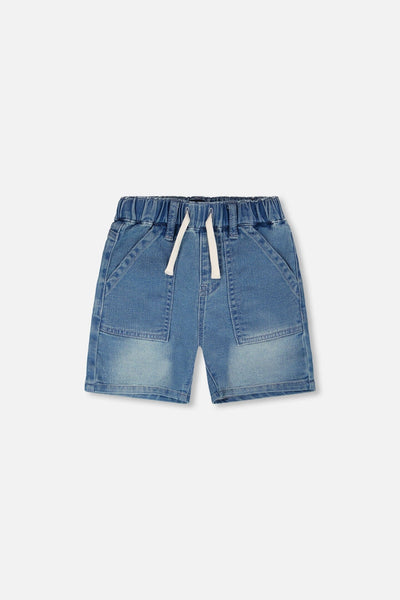 French Terry Light Blue Denim Shorts