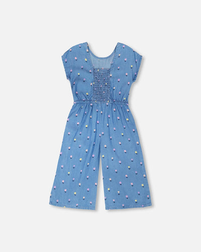 Combinaison en chambray imprimé fleuri bleu