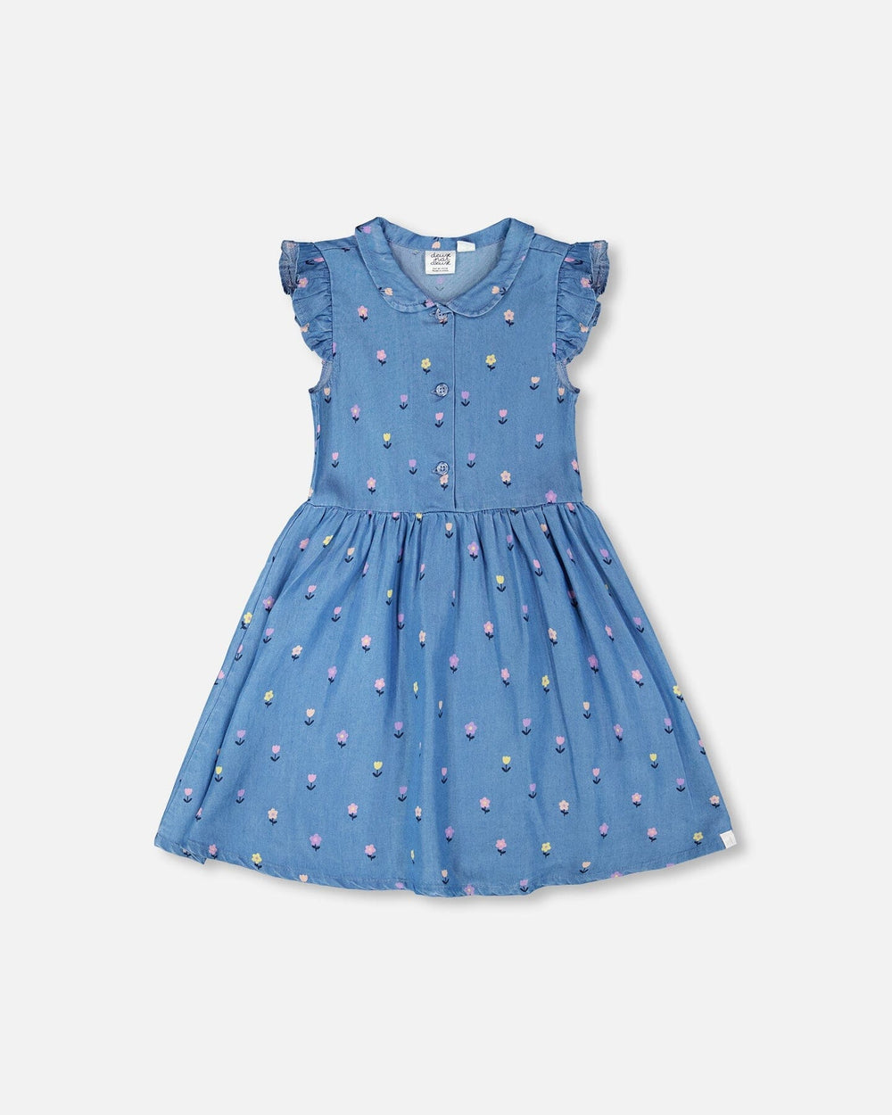 Sleeveless Button Down Dress Blue Flower Print — Deux par Deux
