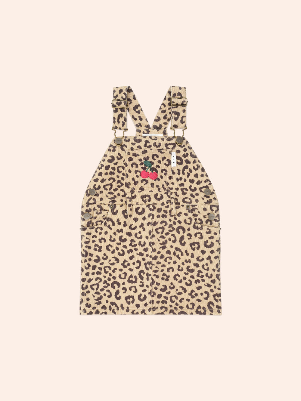 Very Cherry Leopard Print Denim Pinafore | Animal | Huxbaby