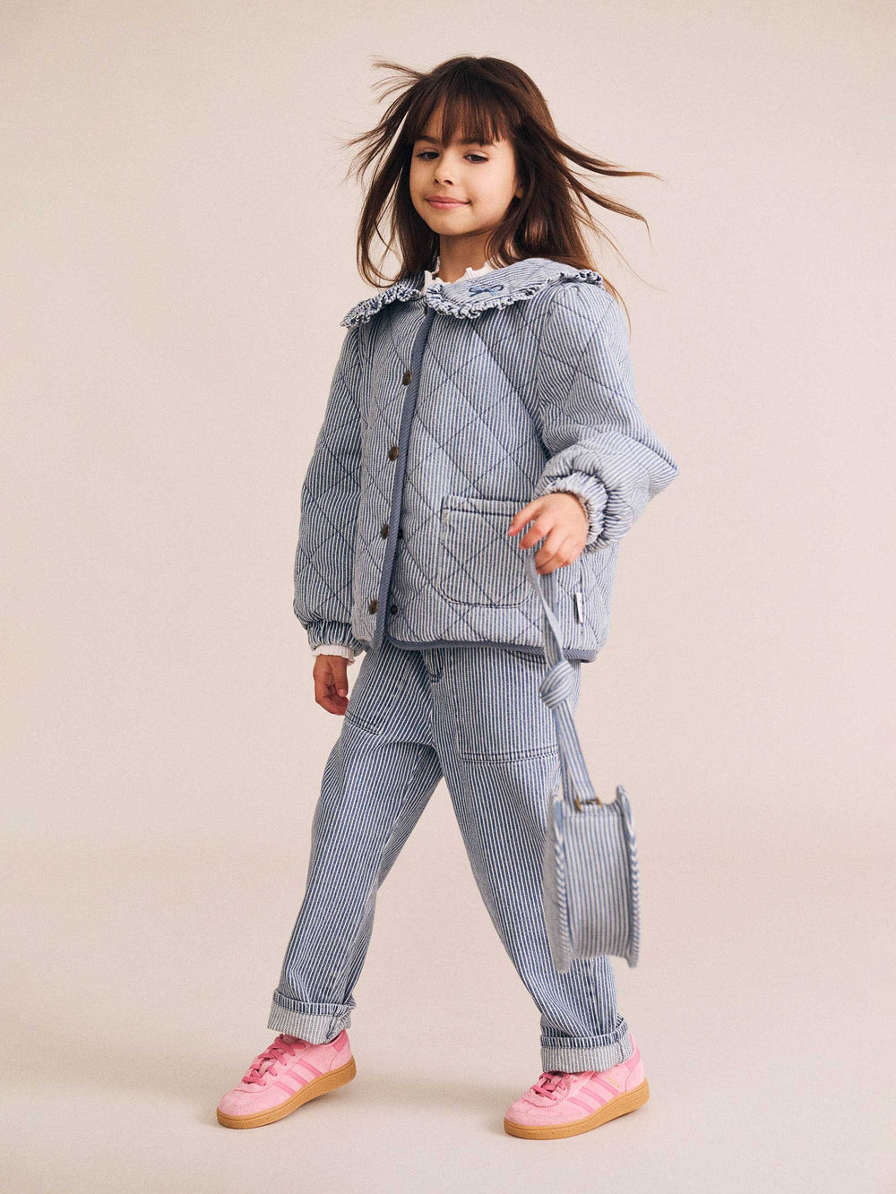 Vintage Bow Collar Denim Jacket | Blue Stripe | Huxbaby