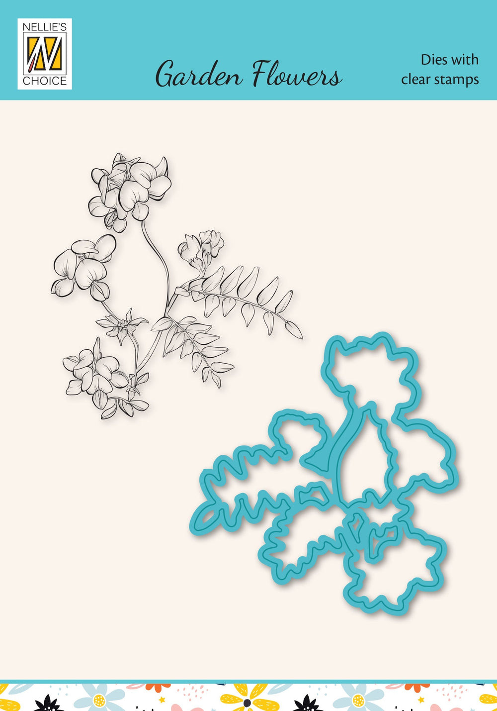 Nellie's Choice - Ensemble de matrices de découpe et de tampons - Série Fleurs de jardin - Vesce jargeau (Vicia Sepium)