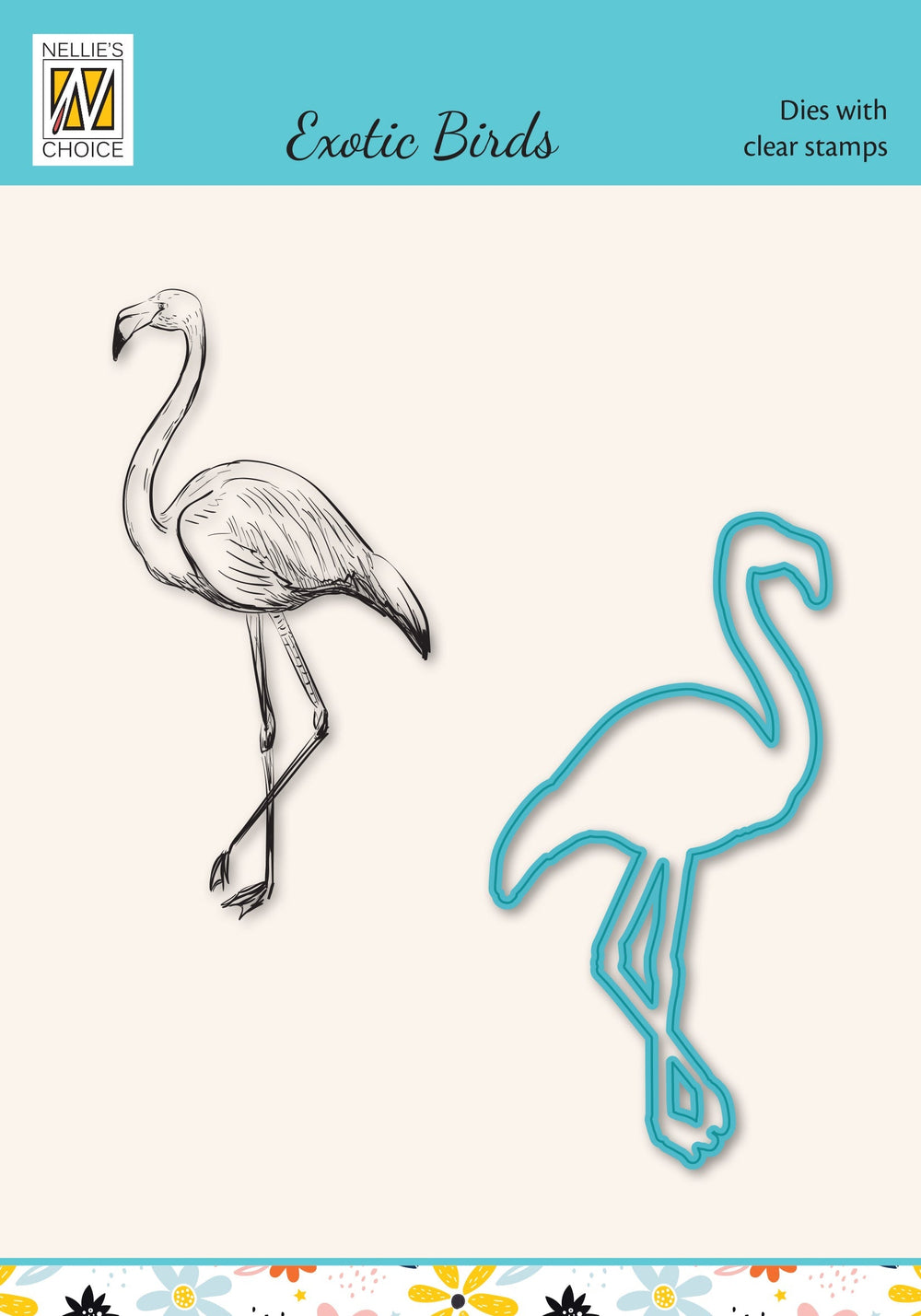 Nellie's Choice Set de matrices et de tampons - Série Oiseaux Exotiques - Flamant rose