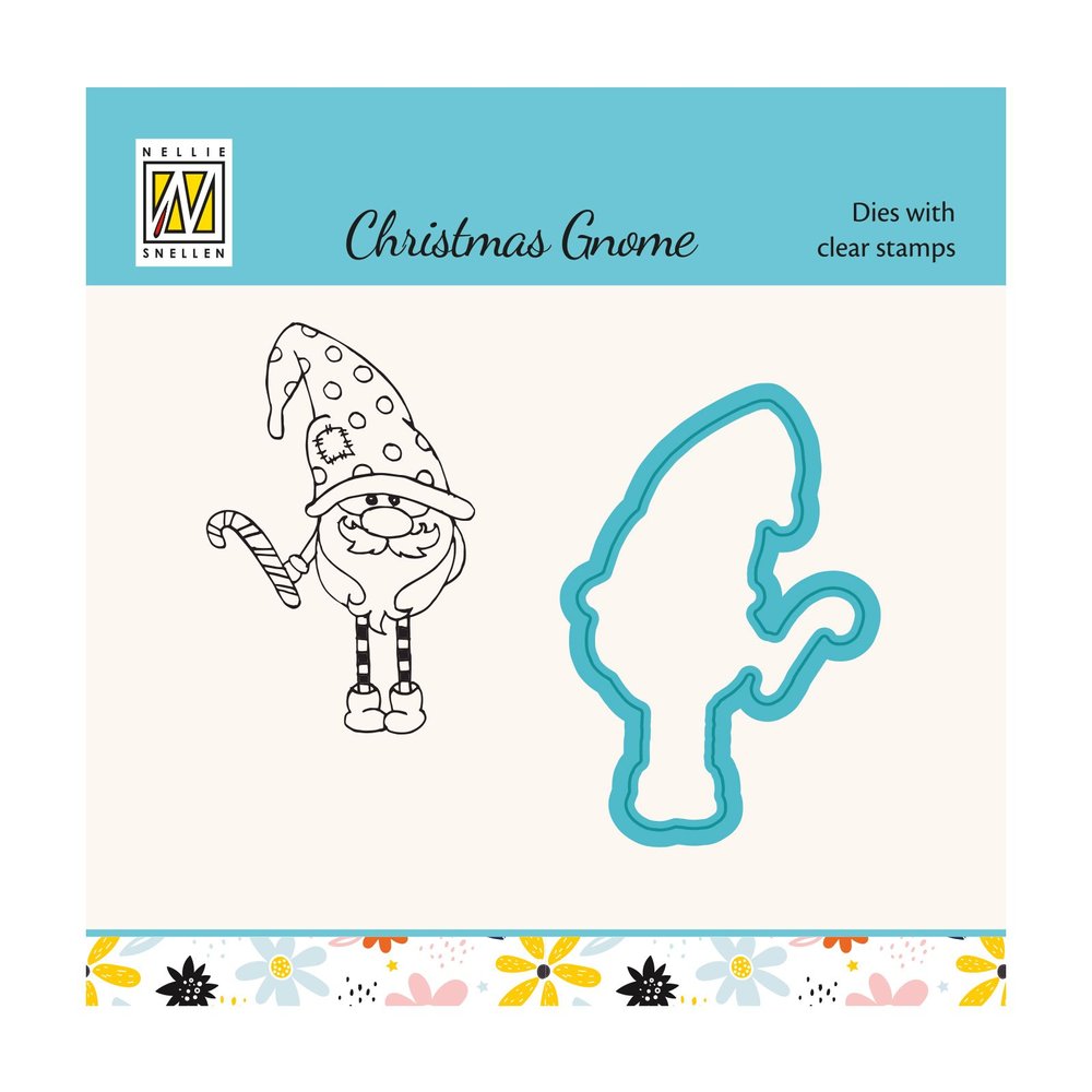 Matrices de coupe et ensemble de tampons transparents - Série Gnome de Noël Sucre d'orge