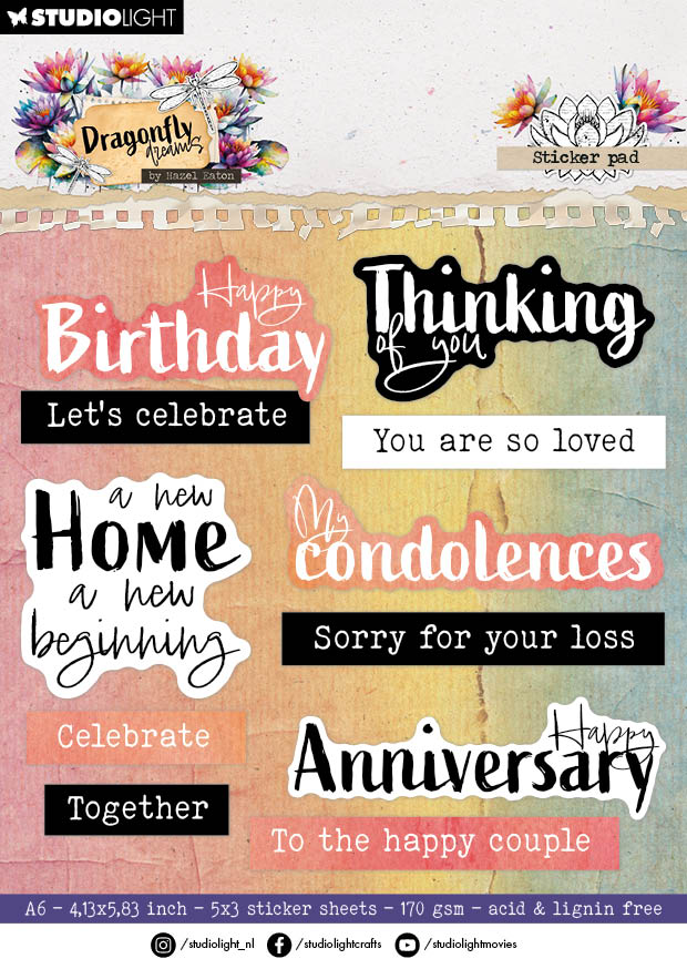 HE Bloc de papier autocollant Sentiments Dragonfly Dreams 105x148x3mm 20 feuilles