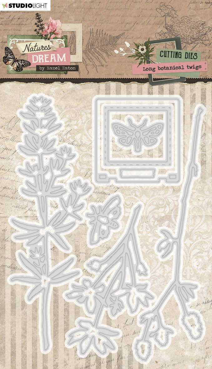 Matrices de découpe HEN, Longues brindilles botaniques, Rêve de la nature, 103x142x1mm, 8 pièces, n°707