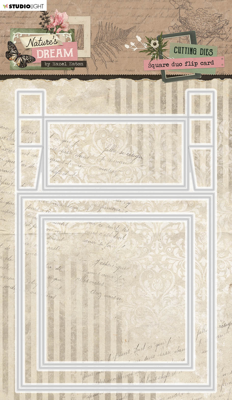 Matrices de découpe HEN Carré pour carte pivotante, Rêve de la Nature, 135x205x1mm, 6 pièces, n°709