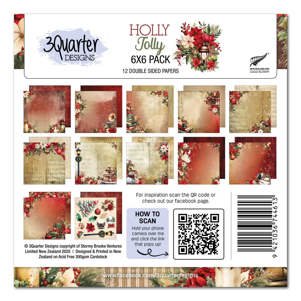 Lot de papiers 15x15 cm Holly Jolly 3Quarter Designs