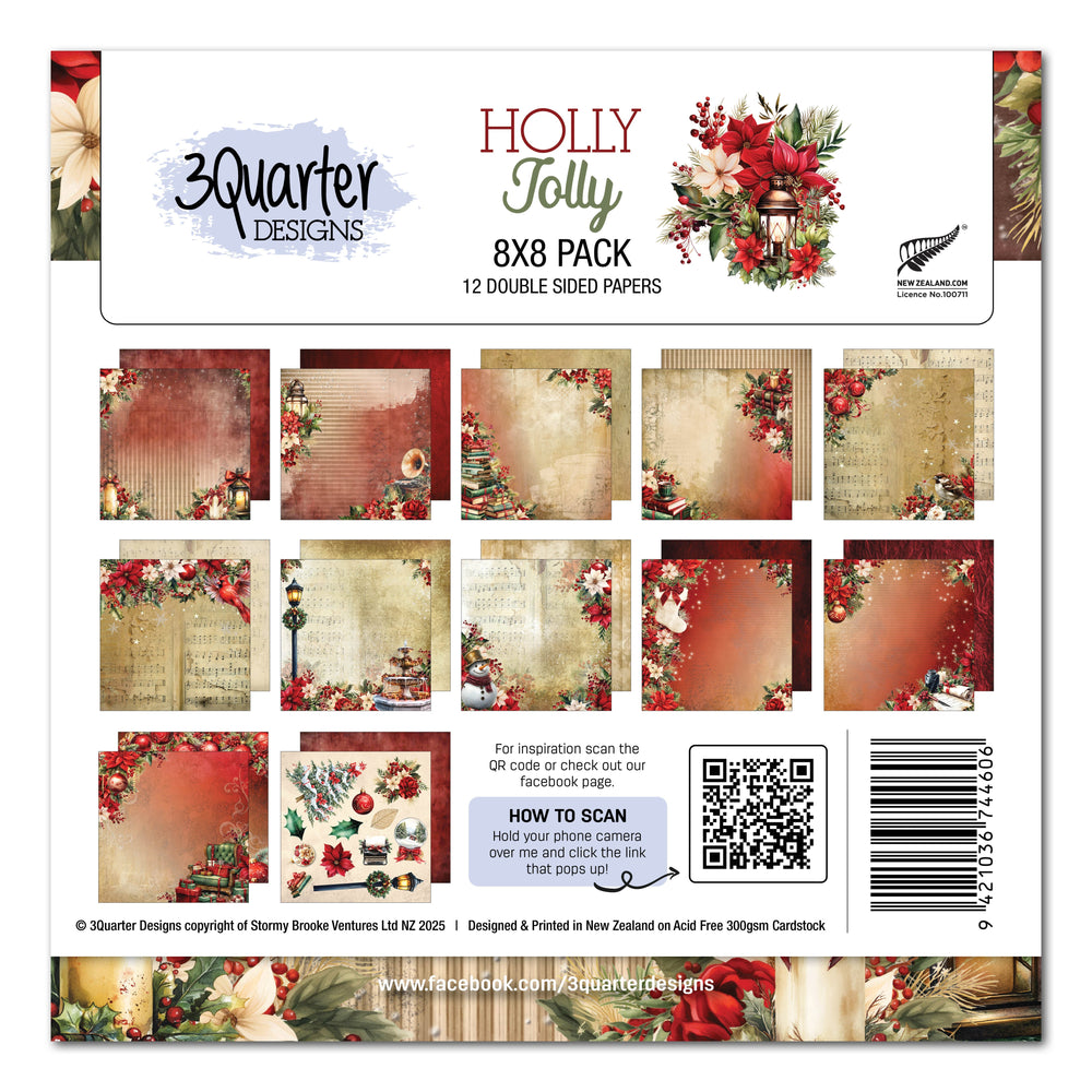 Pack de papier 3Quarter Designs Holly Jolly 20x20 cm