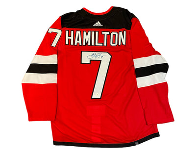 Maillot Adidas Domicile Rouge des New Jersey Devils dédicacé par Dougie Hamilton