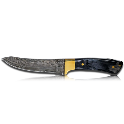 Couteau Hatif Hunter Special - Skinner en acier de Damas de 5 pouces avec étui en cuir