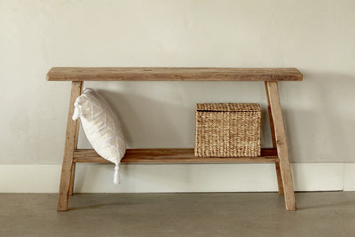 Console artisan en teck recyclé avec tablette