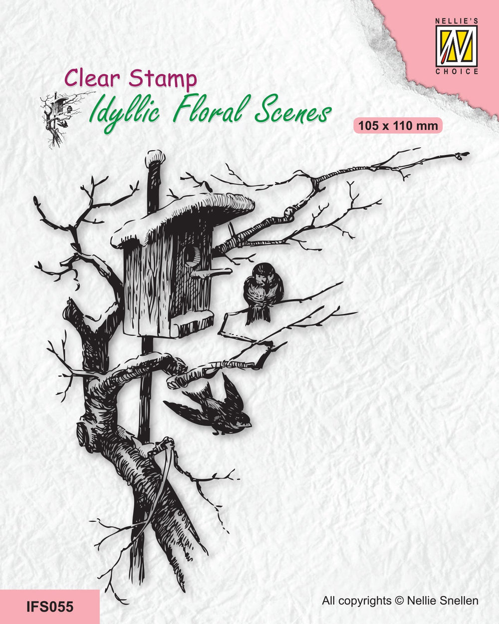 Nellie's Choice Clear Stamp Idyllic Floral Scene - Nesting Box With Birds — Ecstasy Crafts