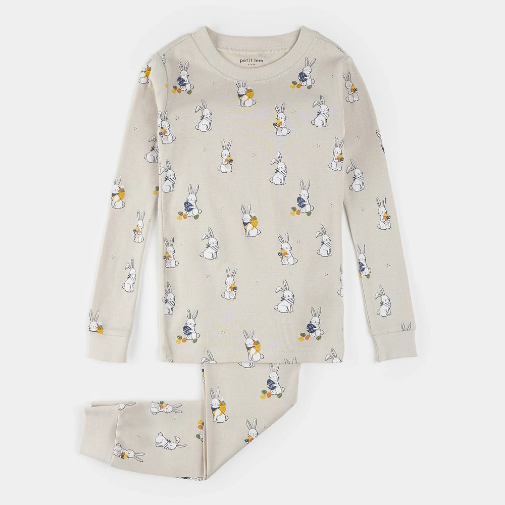 Ensemble de pyjama "Chasse aux oeufs" sur crème | Petit Lem