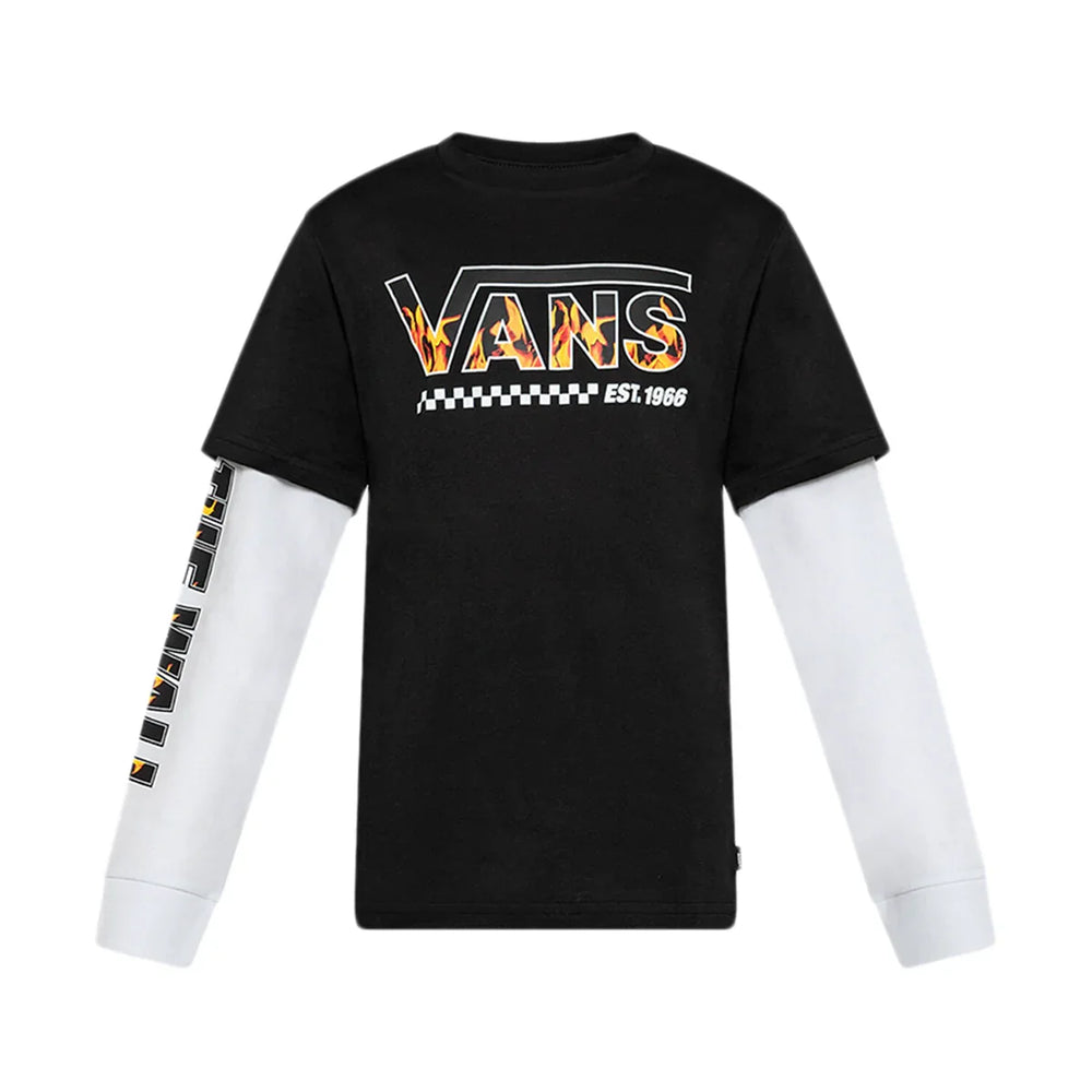 T-shirt à manches longues Vans « Flames numériques » deux-en-un - Noir (ENFANTS)