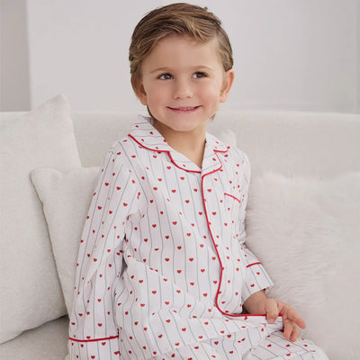 Ensemble de pyjama en popeline avec rayures en cœur | Petit Lem