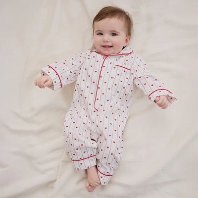 Heart Stripe on Poplin Romper | Petit Lem
