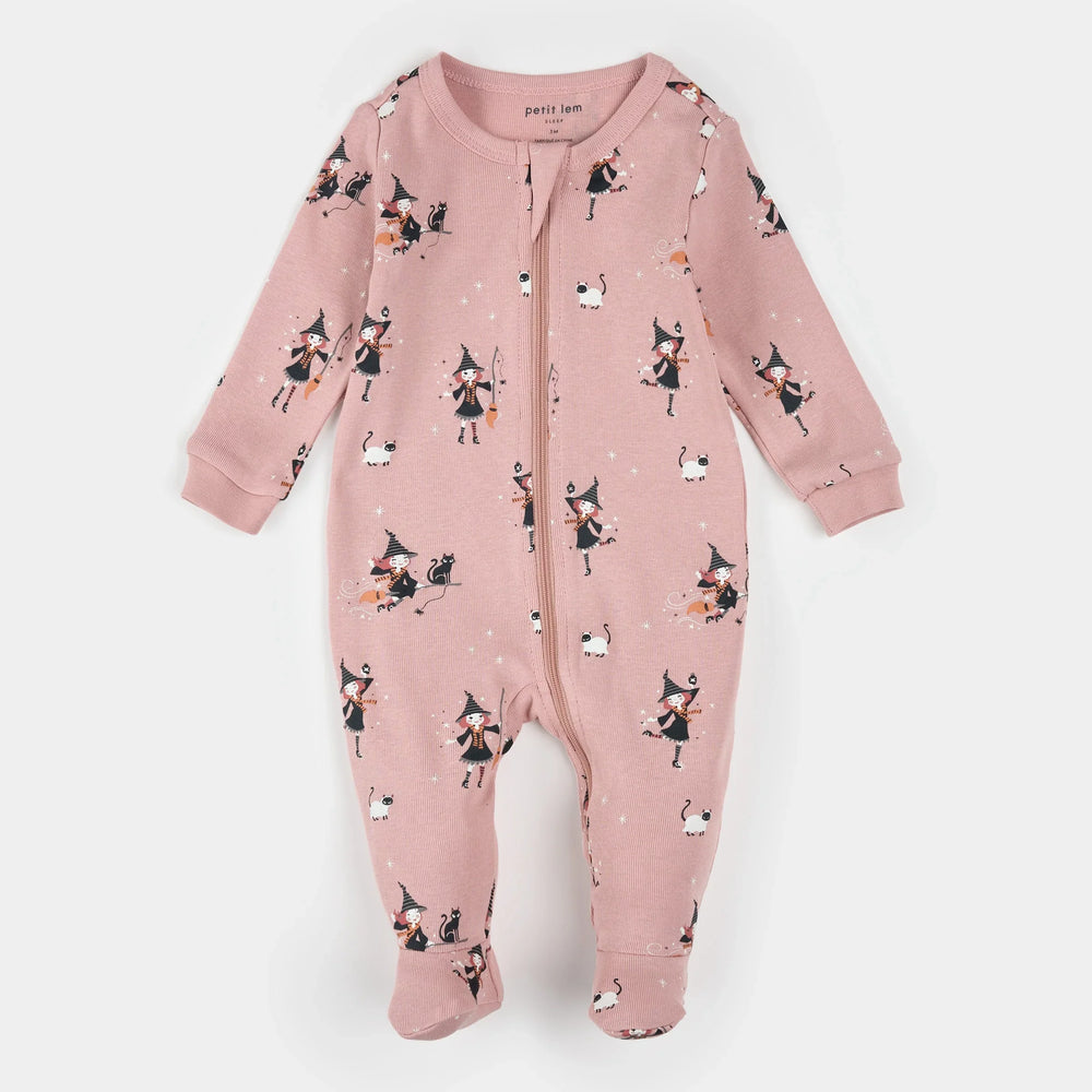 Combinaison avec imprimé sorcière phosphorescent sur fond rose | Petit Lem