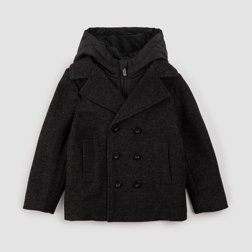 Hooded Woven Pea Coat | Dark Heather Grey | Miles the Label