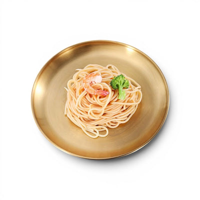 Assiette de service ronde et sous-assiette en acier inoxydable finition or brossé