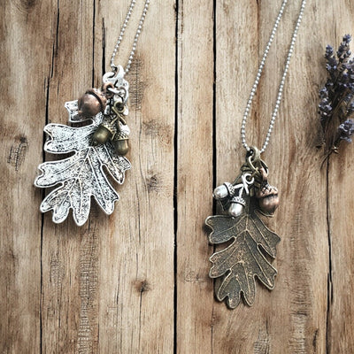 Oak Leaf & Acorn Necklace – Silver-Tone or Bronze-Tone Forest Pendant