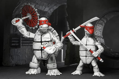 NECA Tortues Ninja Les Tortues Noires et Blanches : Les Premières Tortues Figurine d'Action 7" - Paire de 2
