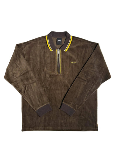 HUF 'Parker Velour' L/S Polo - Brown