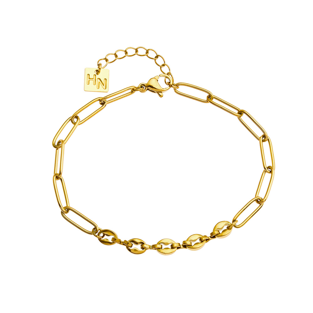 Bracelet à maillons IZARA en Or, trombone et perles ovales