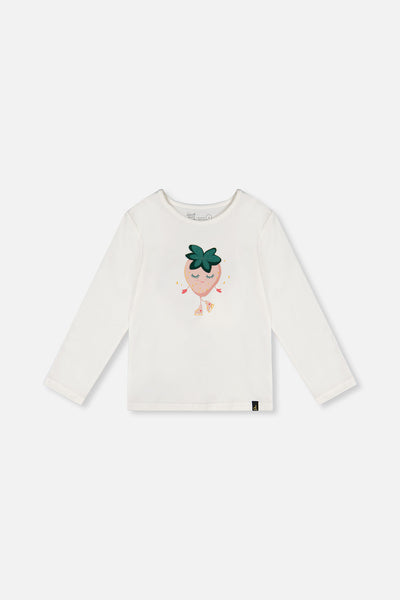 Long Sleeve Organic Cotton Strawberry T-Shirt Off White