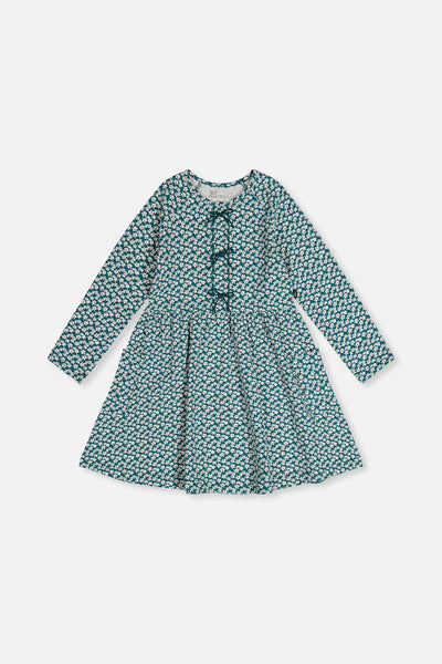 Organic Cotton Dress With Pockets Green Floral Print