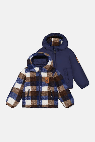 Manteau Réversible Mi-Saison Bleu Foncé et Brun