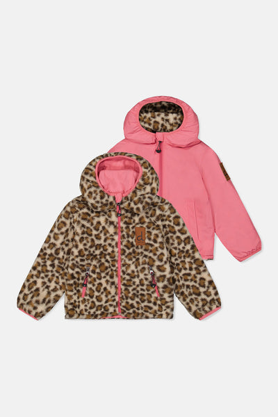 Manteau Mi-Saison Réversible Rose et Léopard