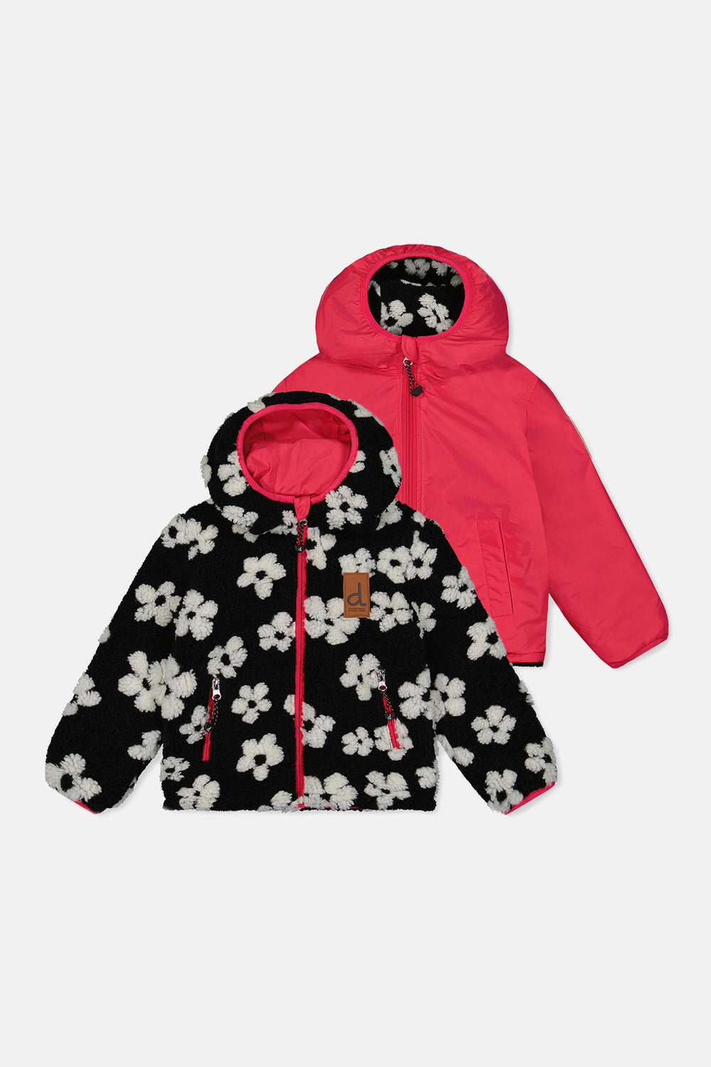 Manteau Mi-Saison Réversible - Fleurs Roses et Noires Imprimées