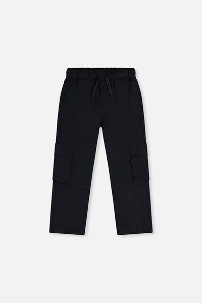 Pantalon sergé avec poches cargo bleu foncé