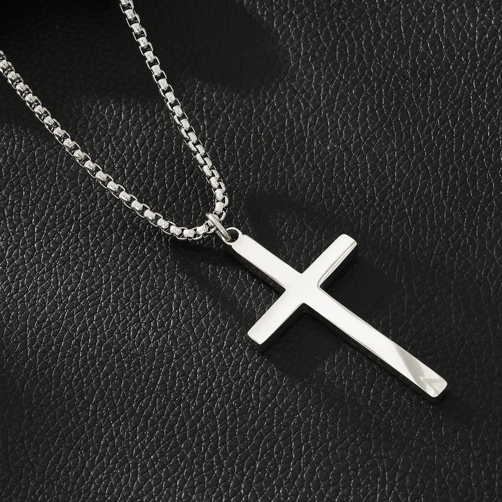 Collier à pendentif croix minimaliste JENGO Argent (Or blanc) à maillons carrés pour femmes ou hommes