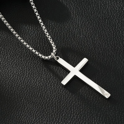 Collier à pendentif croix minimaliste JENGO Argent (Or blanc) à maillons carrés pour femmes ou hommes