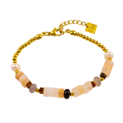Bracelet JERASA : Agate, Perles d'eau douce et billes d'or.