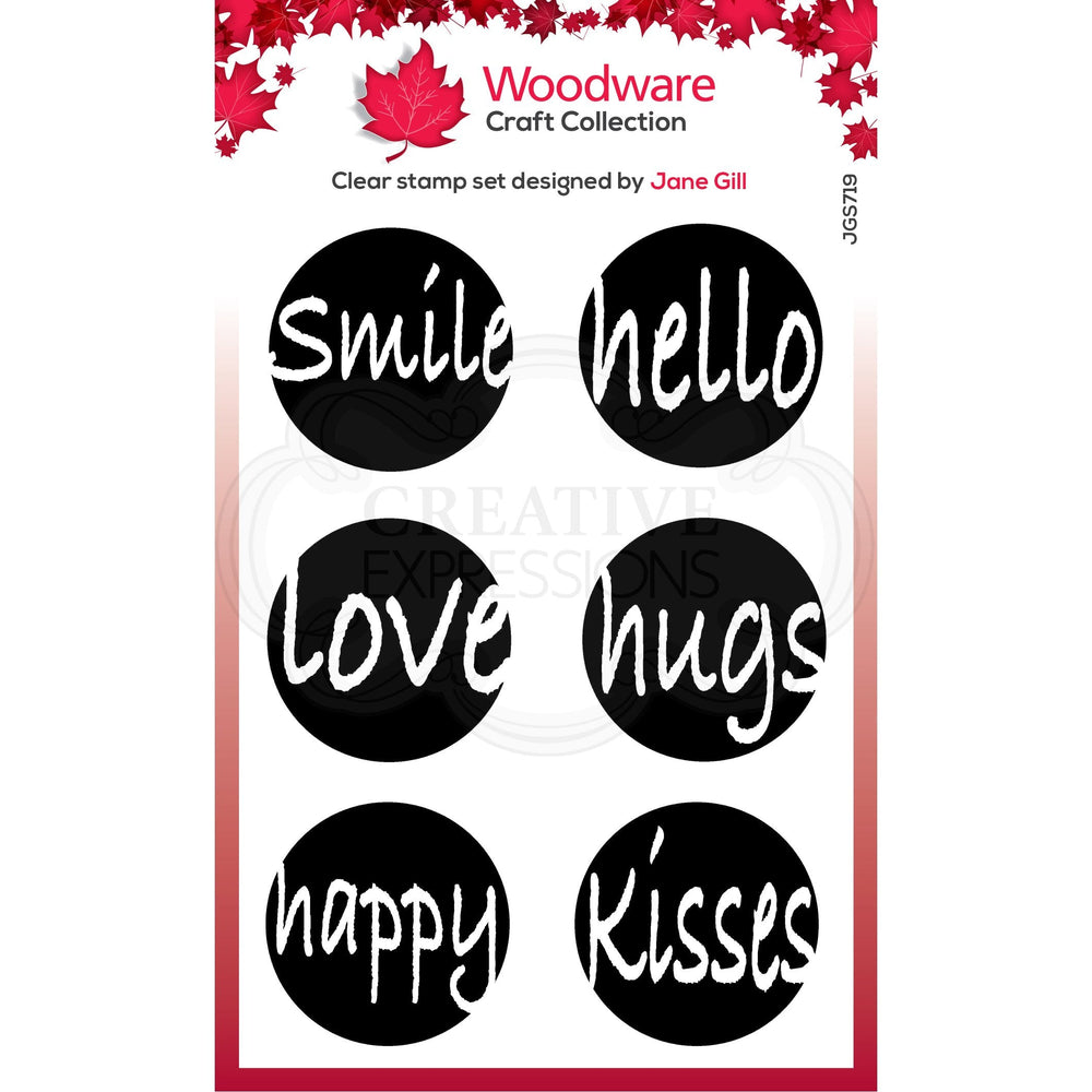 Tampon Woodware Clear Singles Circle Words 4 po x 6 po