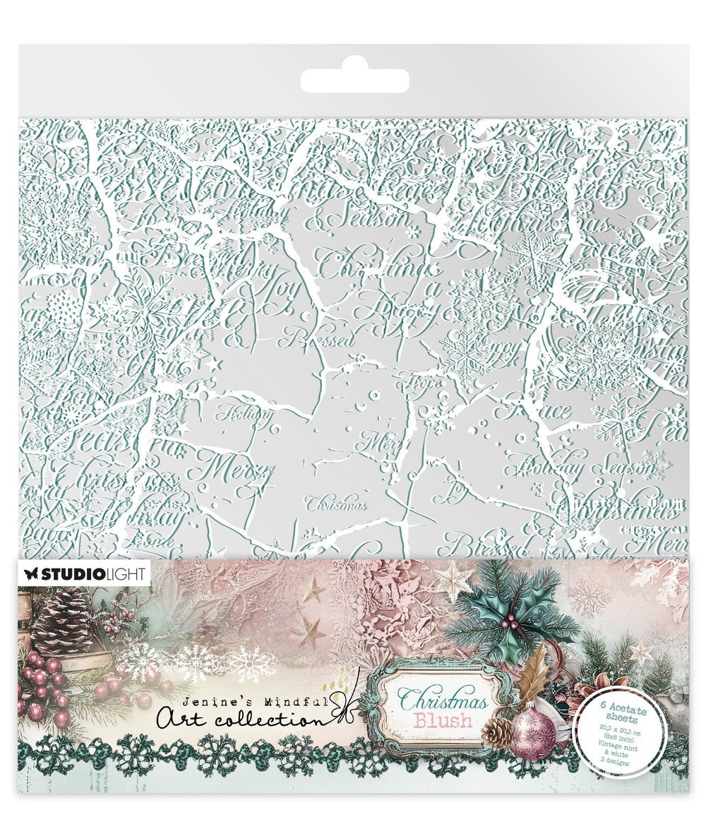 JMA Feuilles d'acétate Blanc & Menthe Vintage Fard à Joues Noël 6 Feuilles