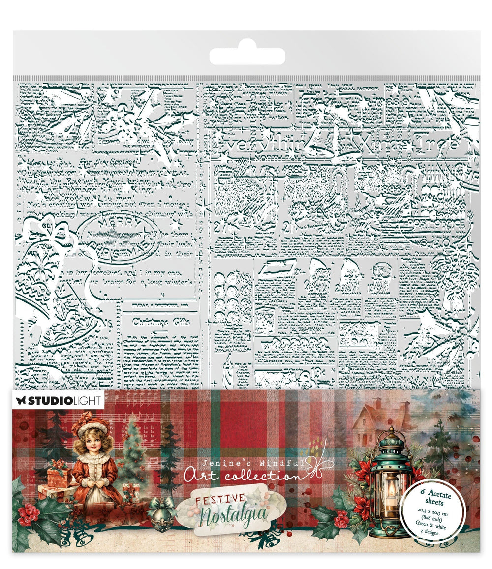 JMA Feuilles d'acétate blanc et vert Nostalgie festive 6 FD