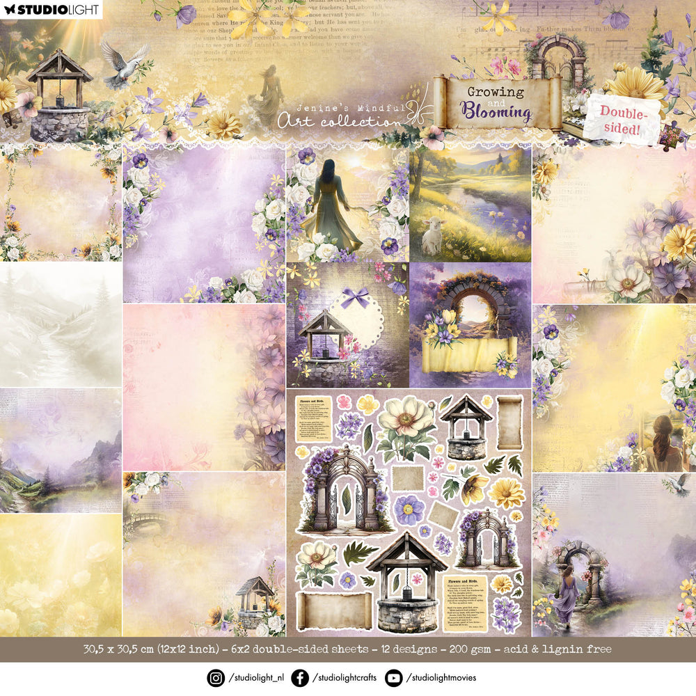 JMA Designer Paper Pad Double-Sided Scrapbooking Growing & Blooming 12 Sheets — Ecstasy Crafts