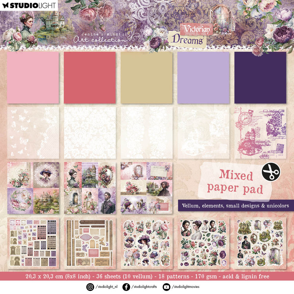 Bloc de papier mélangé JMA Calque, Unicolor & Éléments Rêves victoriens 36 feuilles