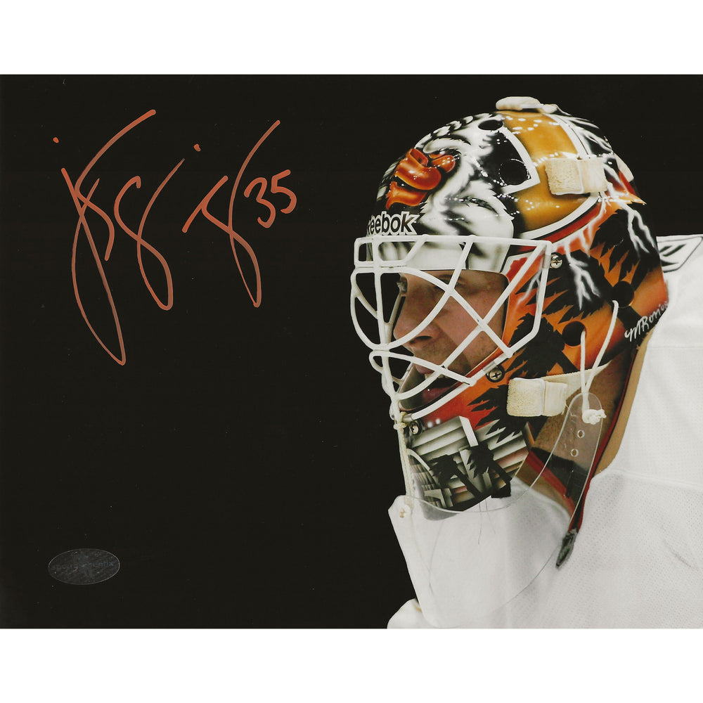 Photo 8x10 de Jean-Sébastien Giguère autographiée avec masque des Ducks d'Anaheim en vedette