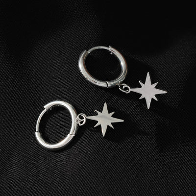 Boucles d'oreilles KAYLIN Argent : Mini anneaux avec breloque étoile