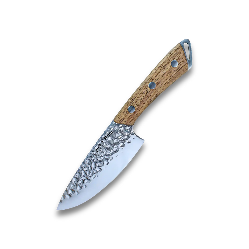 SHINOBI | Couteau de chef 5 pouces, lame martelée AUS8, manche en bois