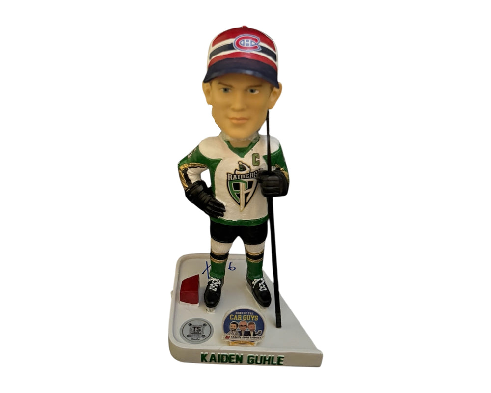 Bobblehead Kaiden Guhle autographié des Prince Albert Raiders et des Canadiens de Montréal (repêchage)