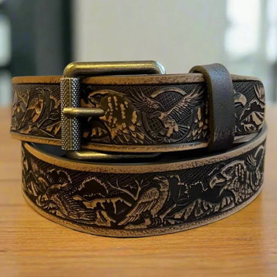 Ceinture Keldon en cuir grainé pour homme, boucle amovible avec aigle gaufré